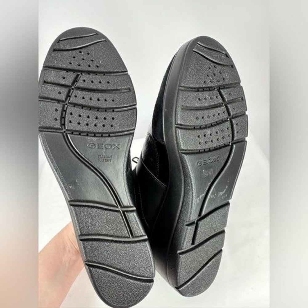 Respira Geox | NWT Women’s 9 Black Suede Leopard Trim Wedge Sneakers - Picture 8 of 13